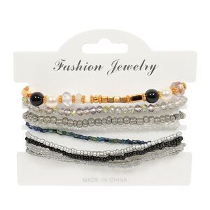 10 pc Beaded Bracelet Set Women's Fashion Jewelry Elastic Cord Multicolor 7"